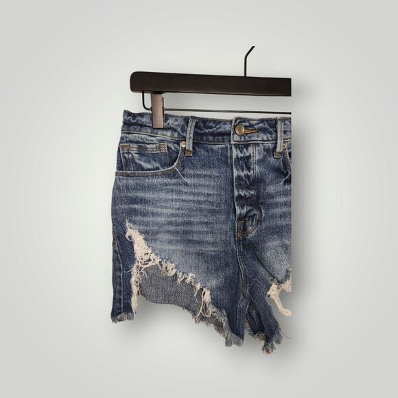 Good American Women's Momb Shell Denim Cut Off Distressed Blue Jean Shorts 2 26 - Picture 8 of 12